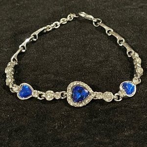 Silver and Blue Crystal Heart Bracelet